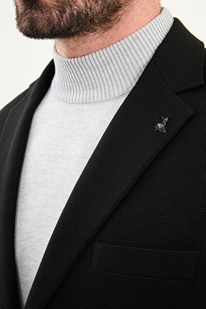 Mcr Patterned Slim Fit Bag Pocket Elastic Waist Drawstring Men's Suit Black - 45430.25K