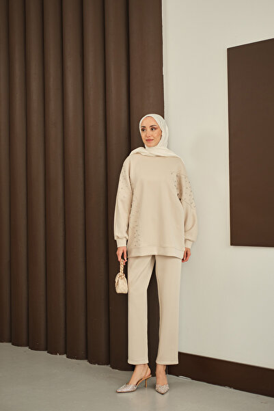 LOCCO Women's Stone Detail Suit Cream