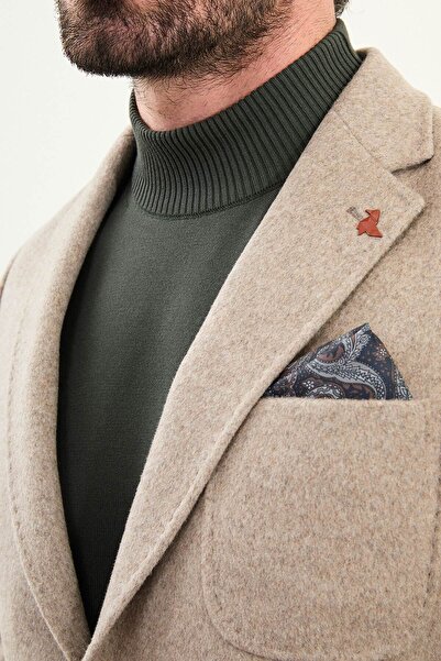 Mcr Plain Slim Fit Wool Men's Jacket with Pocket Detail and Handkerchief Detail Beige - 44316.25K