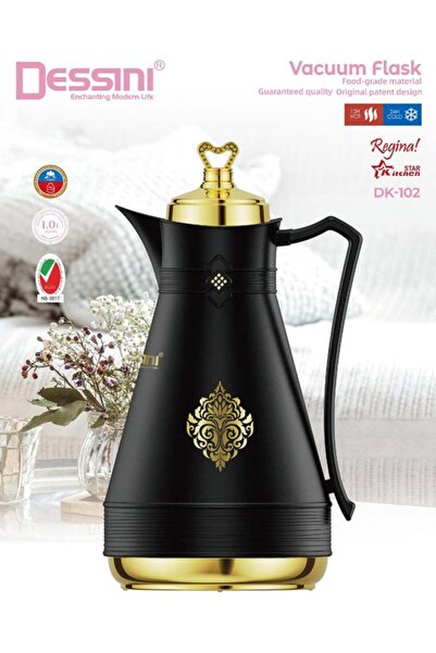 Dessini Tea & Coffee Vacuum Flask 1L Dk102 Black/Gold