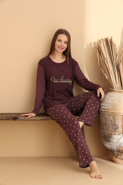 ELİTOL Our Family Bordo Pijama Takımı