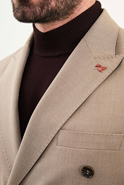 Mcr Straight Slim Fit Wide Collar Double Breasted Men's Suit Mink - 45420.25K