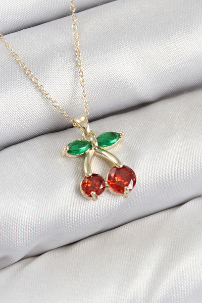 Skygo Brass Zircon Stone Cherry Model Gold Color Women's Necklace - Tj-Bko10420
