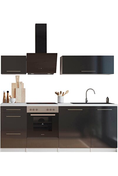 Tdesigno Almora Hazır Mutfak Dolabı 220cm - Parlak-Beyaz Laminat Tezgah Dahil-