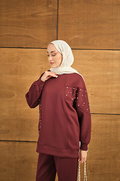 LOCCO Women's Stone Detail Suit Burgundy