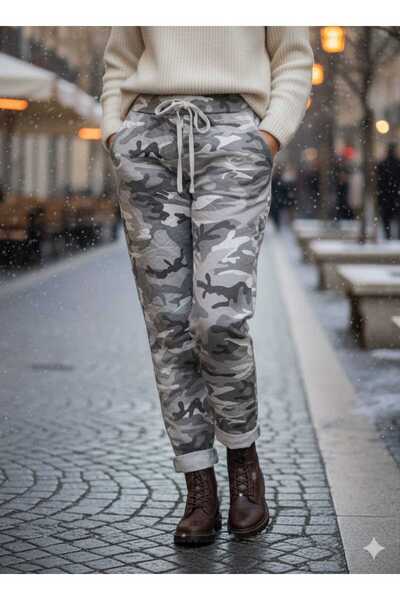 Punta Otantik Ls7312 Camouflage Patterned Lycra Italian Cotton Trousers White