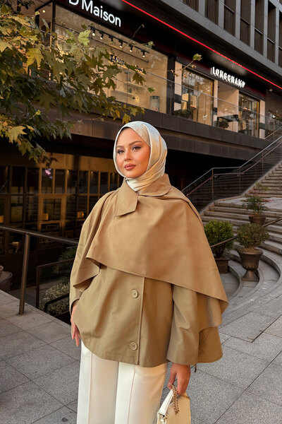 LOCCO Γυναικείο σάλι με λεπτομέρεια κοντή καμπαρντίνα χακί πράσινο