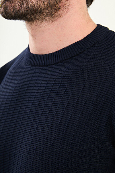 Mcr Patterned Slim Fit Crew Neck Men's Knitwear Sweater Navy Blue - 11575.25K