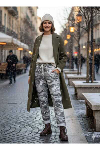 Punta Otantik Ls7312 Camouflage Patterned Lycra Italian Cotton Trousers White