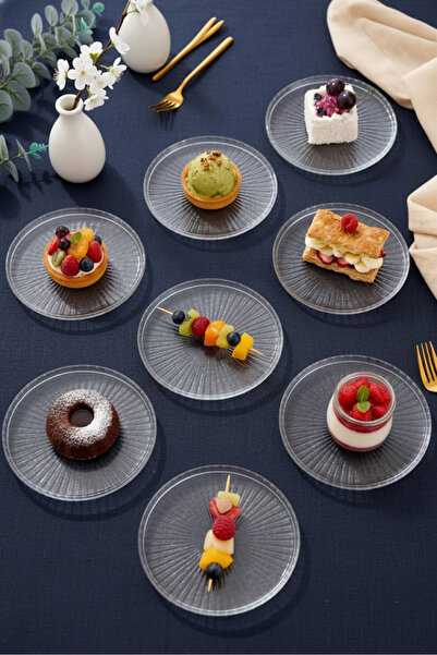 grandora طقم أطباق حلويات زجاجية شفافة فاخرة مكون من 6 قطع - طبق حلوى زجاجي عصري