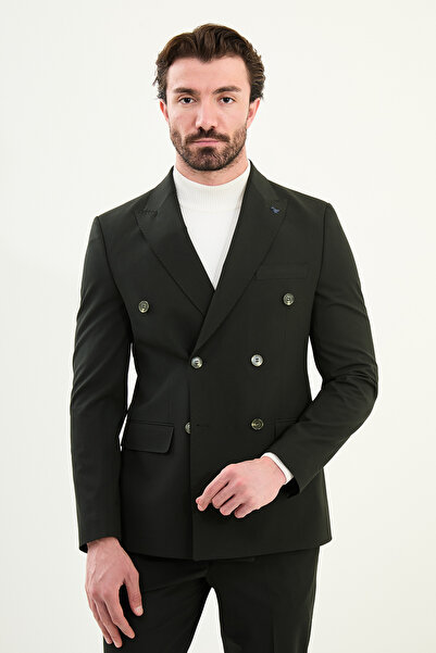 Mcr Straight Slim Fit Wide Collar Double Breasted Men's Suit Khaki - 45420.25K