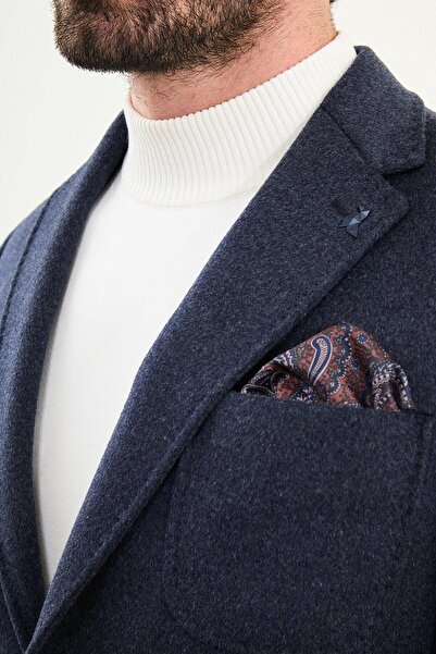 Mcr Plain Slim Fit Wool Men's Jacket with Pocket Detail and Handkerchief Detail in Light Navy Blue - 44316.25K