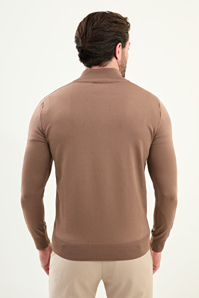 Mcr Plain Slim Fit Zippered Half Fisherman Men's Knitwear Sweater Milk Coffee - 11561.25K