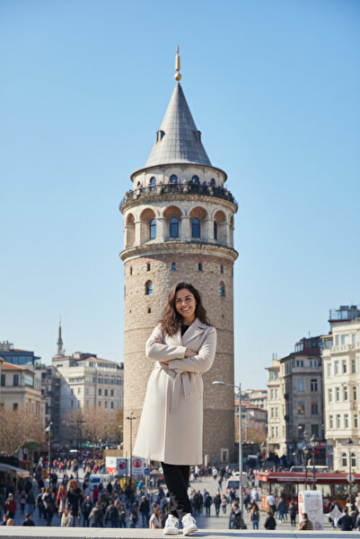 beeke Nisa Cream Coat with Belt, Pockets, Knee-Length, Long Cashmere Winter Women's Coat-4