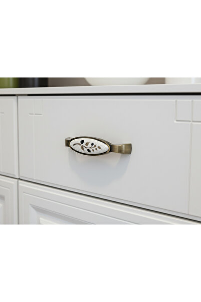 Karan Porselen 128mm Antique Yellow Hand-Painted Olive Cabinet, Drawer, Kitchen Handle