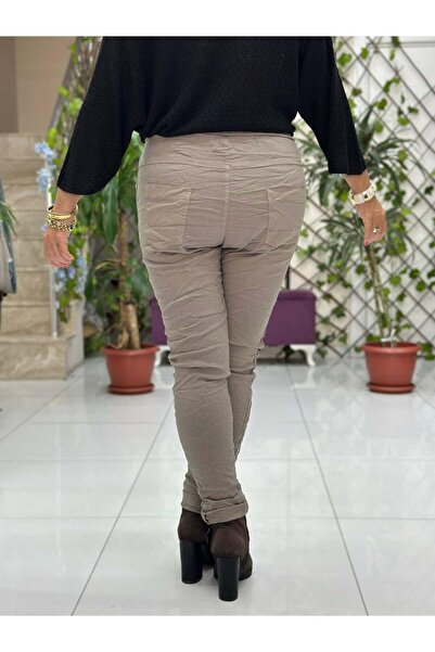 Punta Otantik YG60008 Ιταλικό παντελόνι από βαμβάκι με παγιέτες βιζόν