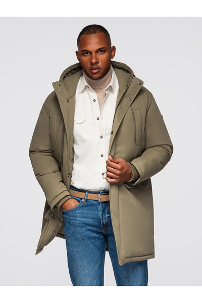 OMBRE Klassischer langer Herrenparka - Olivgrün V3 OM-JAPJ-0313