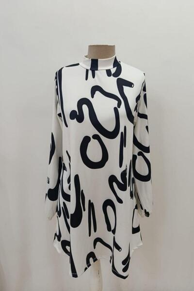 Mossta Turtleneck Patterned Ribbed Diving Suit - White