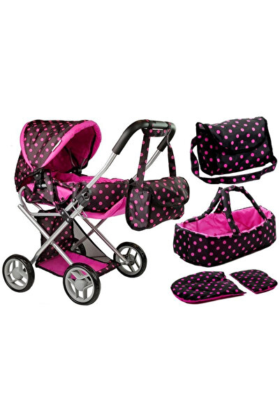 LeanToys Set Carucior de papusi pentru copii Alice pink/black, dimensiune 60 ...