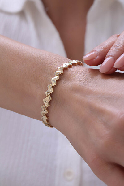 YAVUZ KUYUMCULUK 14 Ayar Altın Taşlı Modern Kalp Bileklik