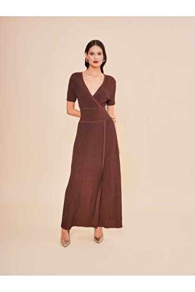 SERPİL Kısa Kollu V Yaka Triko Maxi Kadın Elbise 51082