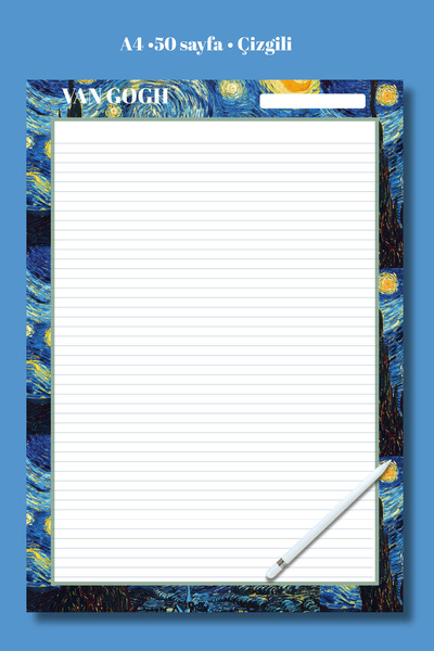 pnkycrco A4 Van Gogh Starry Night Çizgili Notepad Bloknot Not Defteri Akademi...