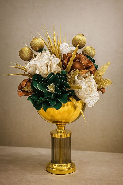 essacraft GOLD CAM VAZO BÜYÜK BOY 11 EVA ÇİÇEKLİ ARANJMAN-HEDİYELİK/SÖZ/NİŞAN