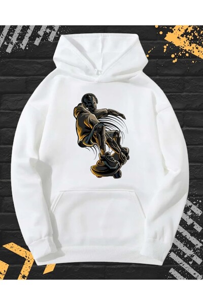 OEM - Men's Printed Hoodie, Skater Robot, Cotton, White, M INTL