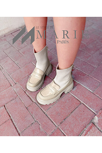 LE STYLE DE MARIE Kadın Bot Rugan Bot Rugan Detaylı Triko Platform Çorap Loafer Bot - Sonbahar/Kış 2025-2034