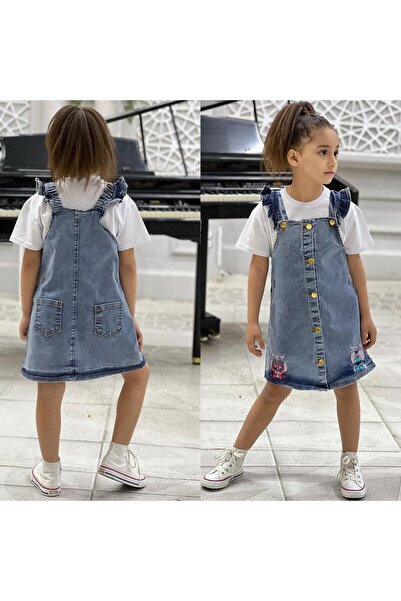 yns coolstar New Season Stitch Embroidered Buttoned Front Denim Salopet Gilet Dress and T-Shirt