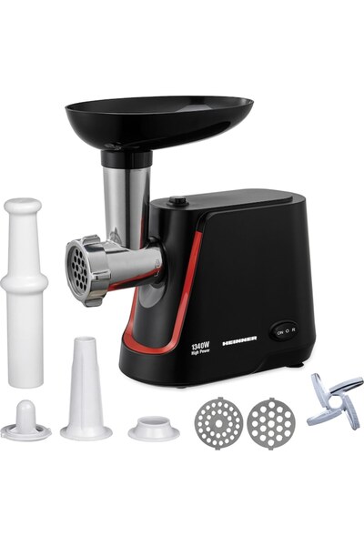 Heinner MG-1250BK Food Processor, 1340 W, 1.5 Kg/Min, 2 sieves, reverse, accessories included, Black