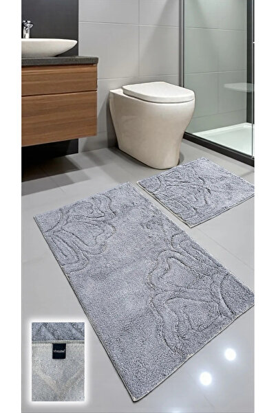 Chandler Home Σετ χαλιών μπάνιου από βαμβάκι Lahna – 2 τεμάχια με υφαντό πάτο, σχέδιο με απαλή υφή