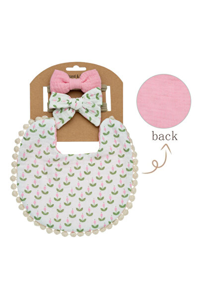 Nurio Set Bavetă Reversibilă și 2 Bentițe pentru Copii - Roz/Alb