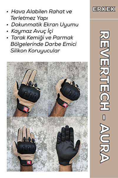 MOTOKIT Revertech Aura Krem - Dokunmatik Ekran Uyumlu Erkek Motosiklet Eldive...