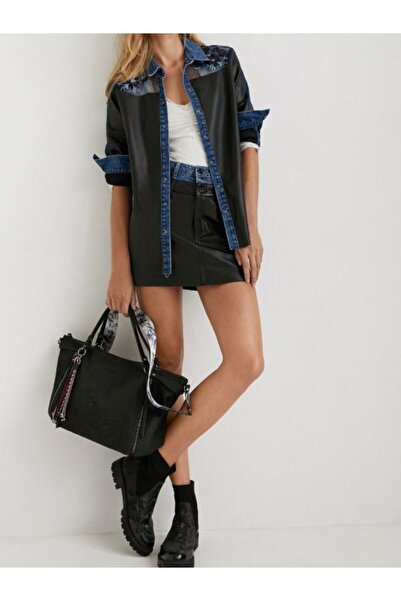 Desigual Denim and leather skirt