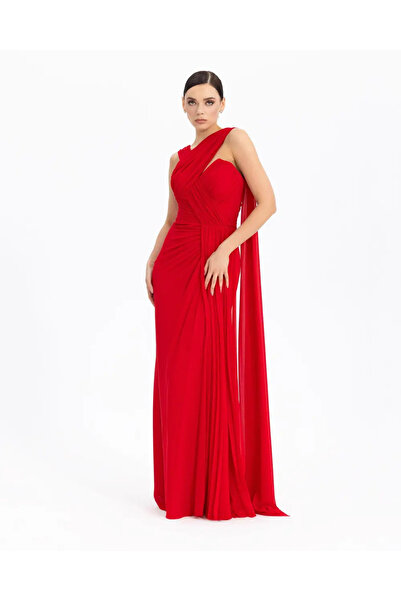 Donatella Heart Neck Draped Chiffon Evening Dress