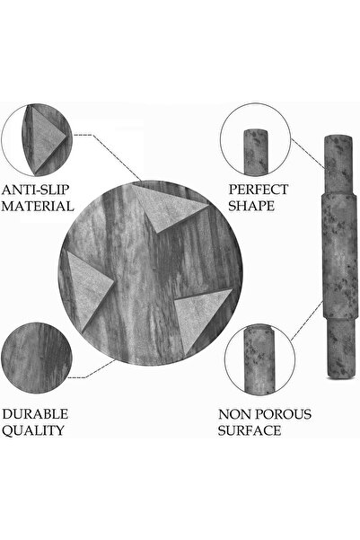 Lion Natural Marble Chakla Belan Set – 30 cm Round Rolling Board with 31.5 cm Rolling Pin ( Grey )