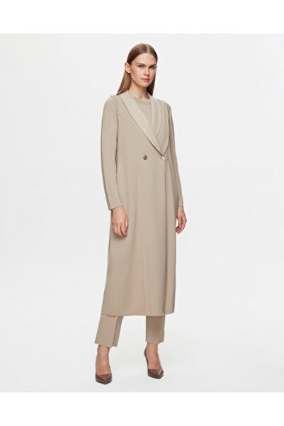 MISS DALIDA Cupro Yaka Düğmeli Şık Taş Rengi Yelek