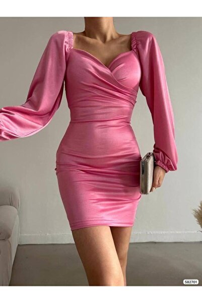 Modafeminen Βραδινό φόρεμα με λαμπερή σατέν λεπτομέρεια μπροστά 582701 ΡΟΖ