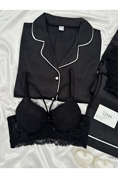 Lena Homewears Γυναικείο Σετ Πιτζάμες με κοντό μανίκι με σατέν κουμπιά Moment 4 τεμαχίων