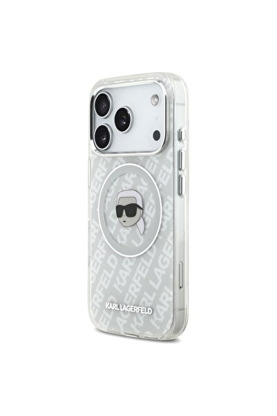 Karl Lagerfeld Case for iPhone 17 Pro Max, IML Glitter K&C Heads Logo MagSafe, Clear Mono Karl&Choupette