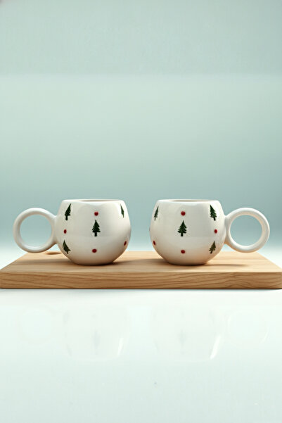 Home Mini Çam Ağacı Kabartmalı 2’li El Yapımı Ece Kupa Takımı– Kahve & Çay Fi...