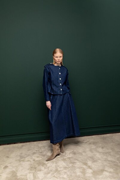 KAMEYA YÜKSEK BEL UZUN DENİM ETEK 26W30811