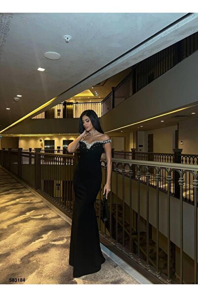 Modafeminen Rochie de seară din țesătură elastică crep cu mâneci cu guler și ...