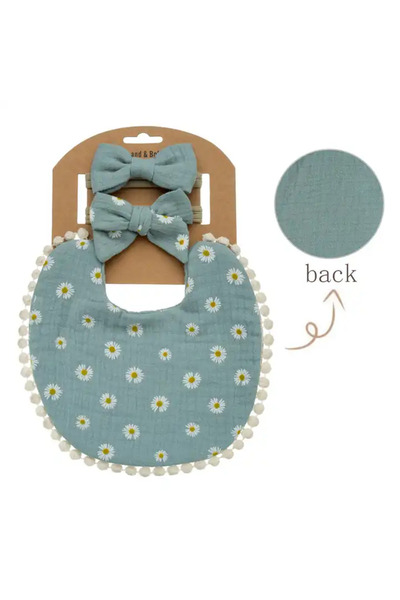 Nurio Set bavetă reversibilă și 2 bentițe pentru cap pentru copii - Albastru