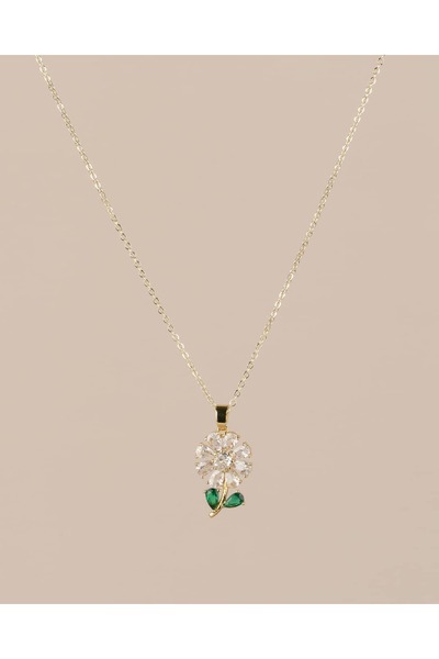 Portakal Esintisi قلادة فلورالين من الفولاذ على شكل زهرة مرصعة بأحجار الزركون