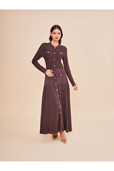 SERPİL Düğme Detaylı Uzun Kollu Triko Maxi Kadın Elbise 51091