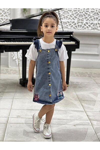 yns coolstar New Season Stitch Embroidered Buttoned Front Denim Salopet Gilet Dress and T-Shirt