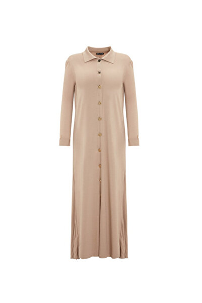 MISS DALIDA Gömlek Yaka Uzun Triko Taş Rengi Hırka