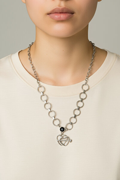 EUROMODA Special Design Silver Plated Interlocking Heart Design Chain Necklace